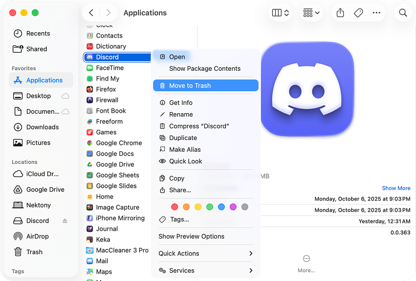 Discord in the Applications folder
