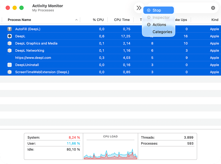 DeepL processes in Activity Monitor