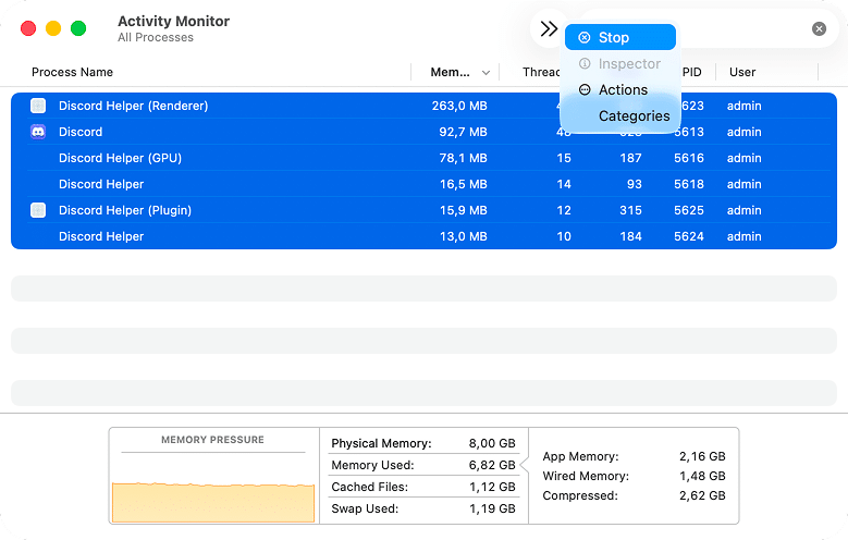Discord processes in Activity Monitor