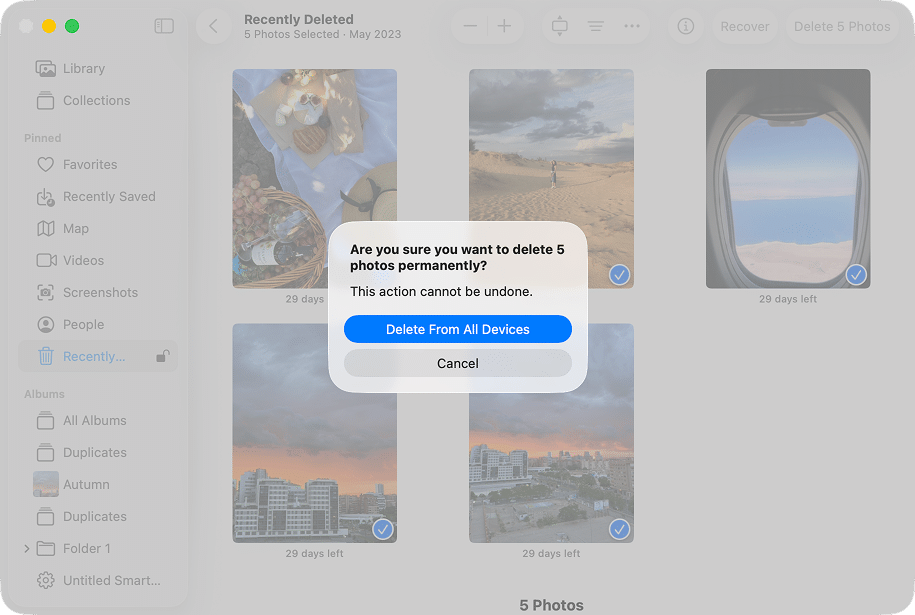 Confirmation message to permanently delete duplicate photos
