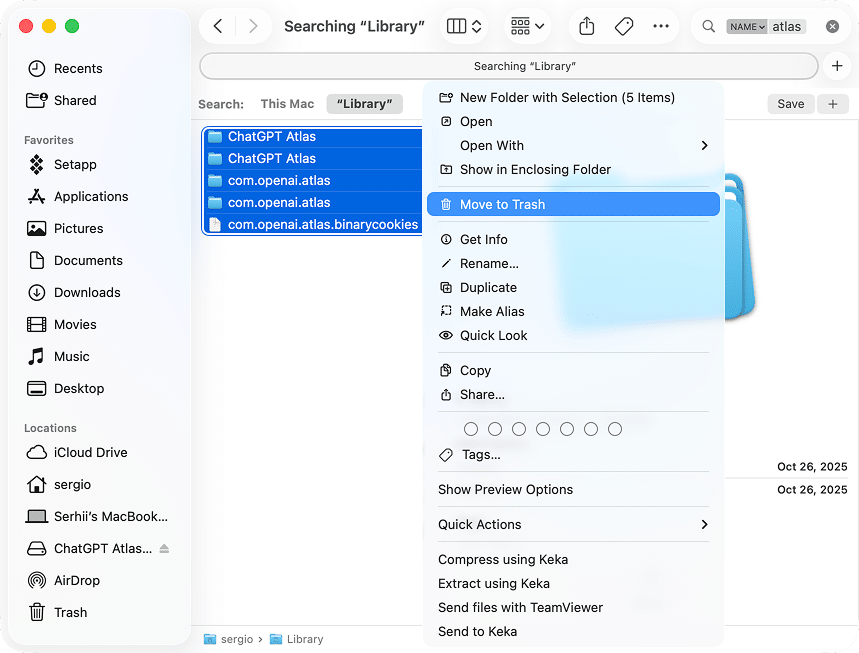 ChatGPT Atlas leftovers in Finder