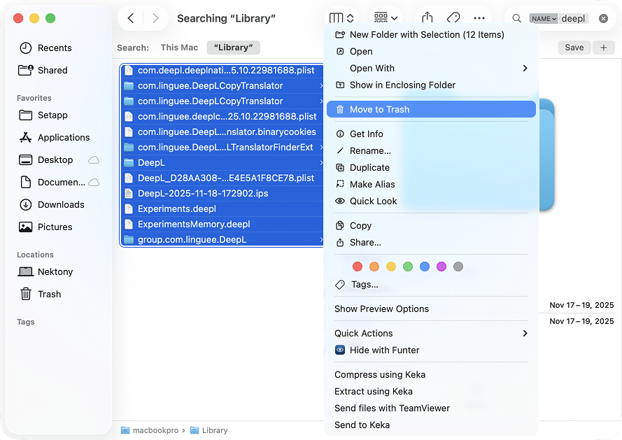 DeepL residual files in Finder