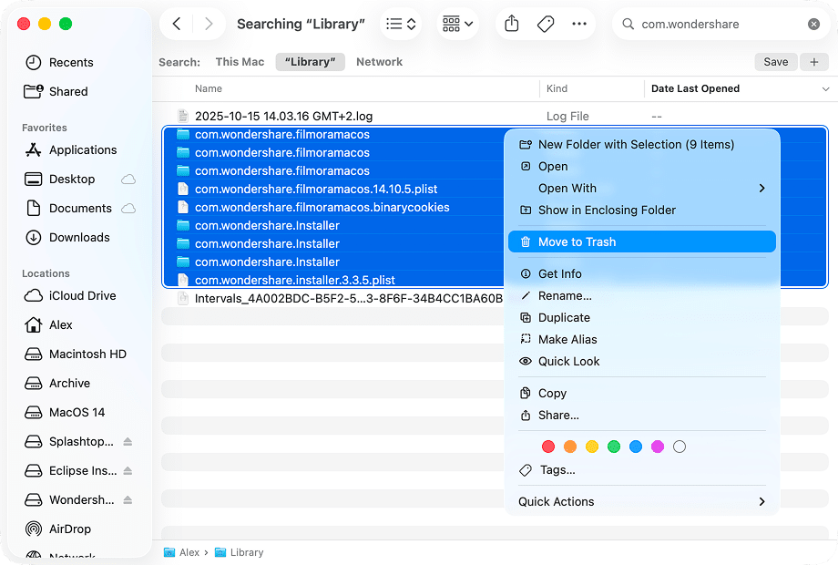 Wondershare Filmora leftovers in Finder