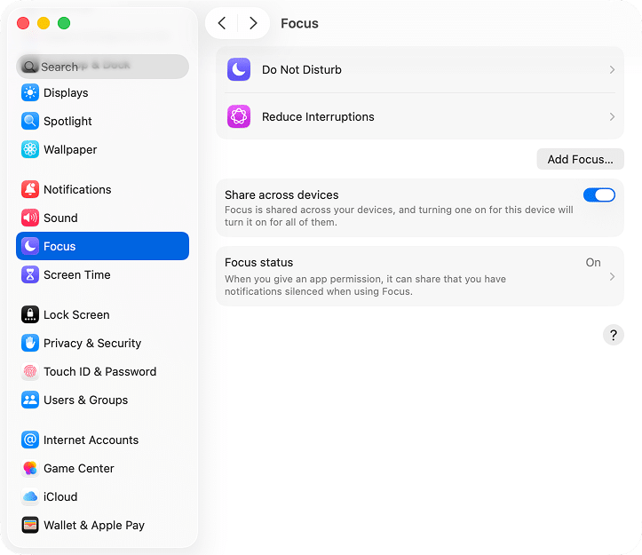 the Focus settings in macOS Tahoe