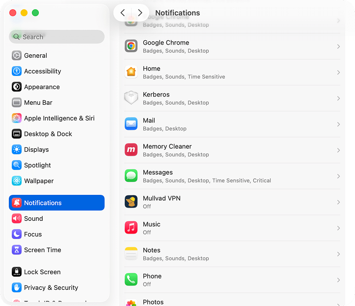 the Notifications settings in macOS Tahoe