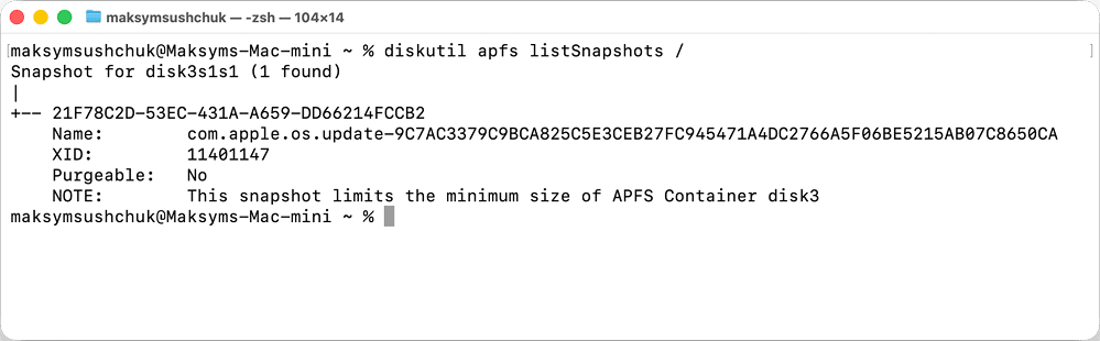 the list of snapshots present on your macOS