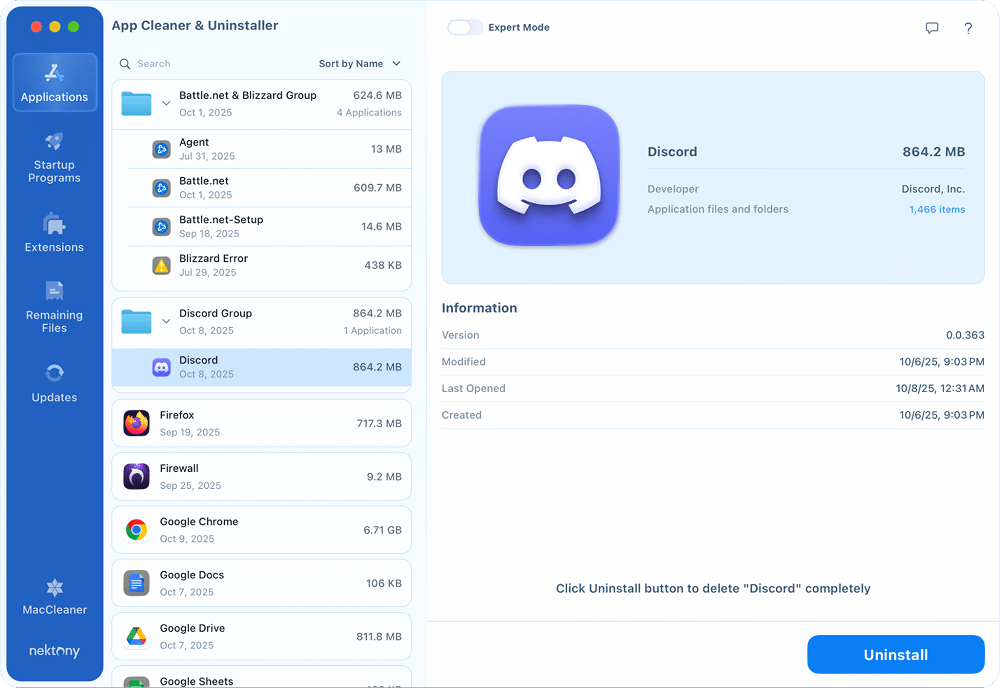 Discord in App Cleaner & Uninstaller