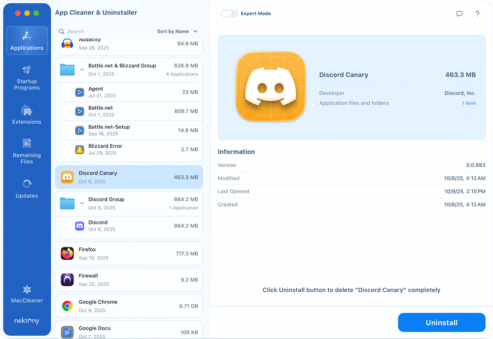 Discord Canary in App Cleaner & Uninstaller