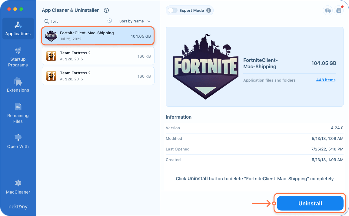 Fortnite in App Cleaner & Uninstaller