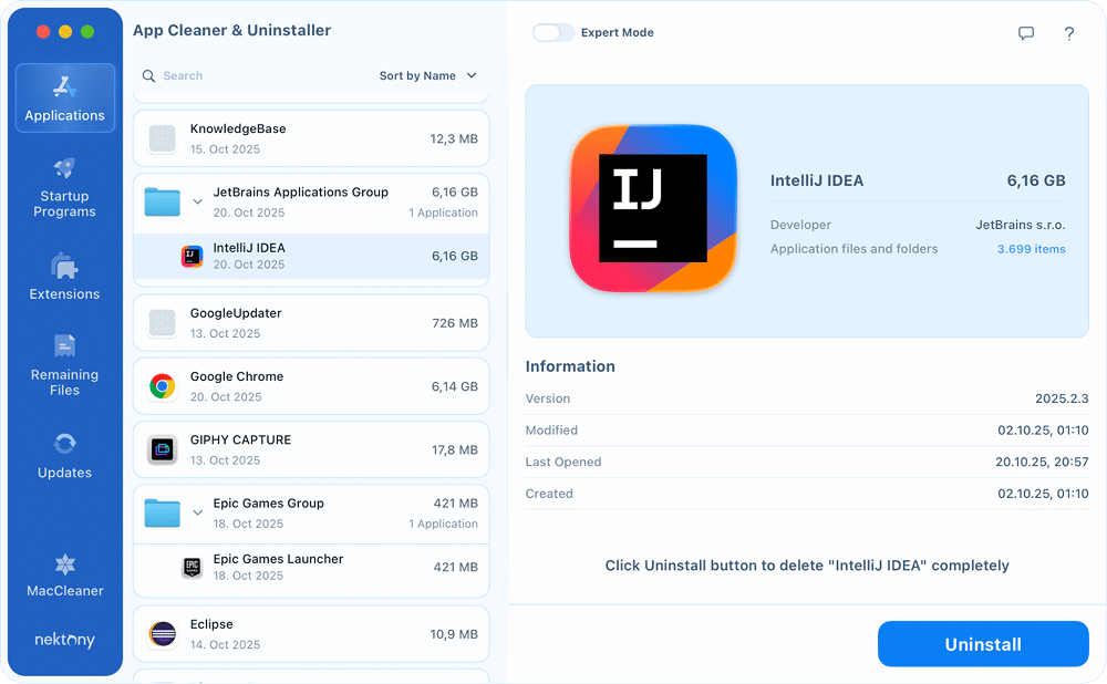 Intellij in App Cleaner & Uninstaller