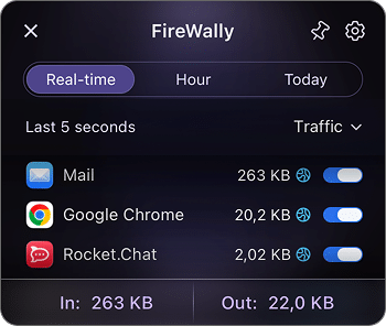 FireWally FireWally window showing real-time tab