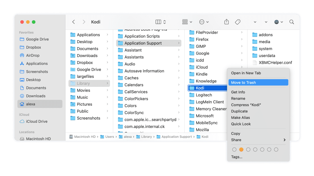Remove the Kodi folder