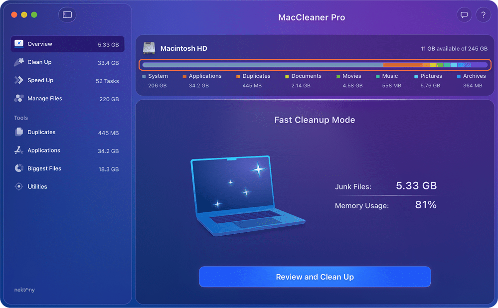 MacCleaner Pro start window