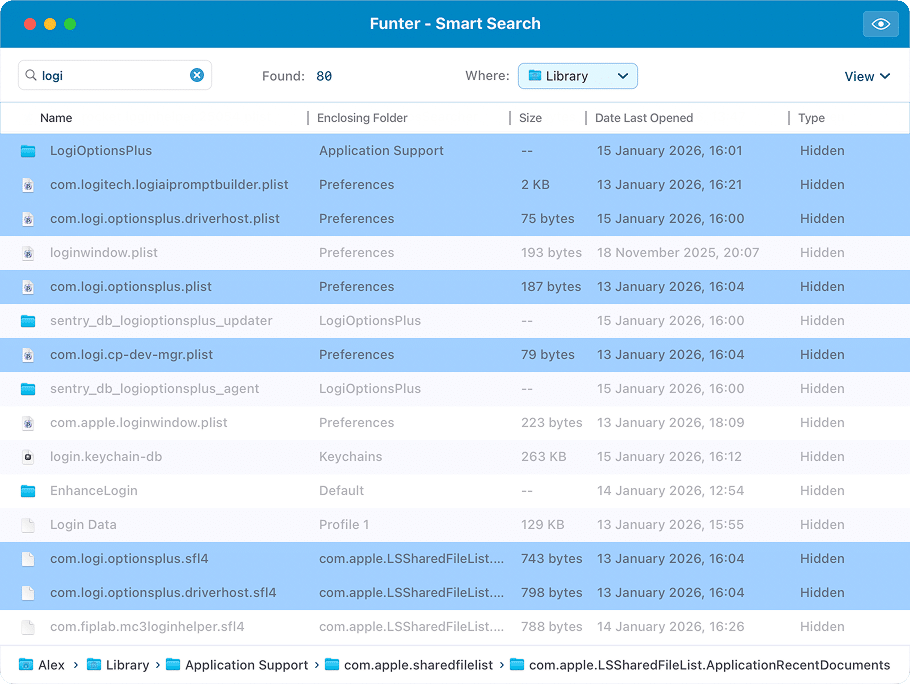 Funter showing Logi Options+ files