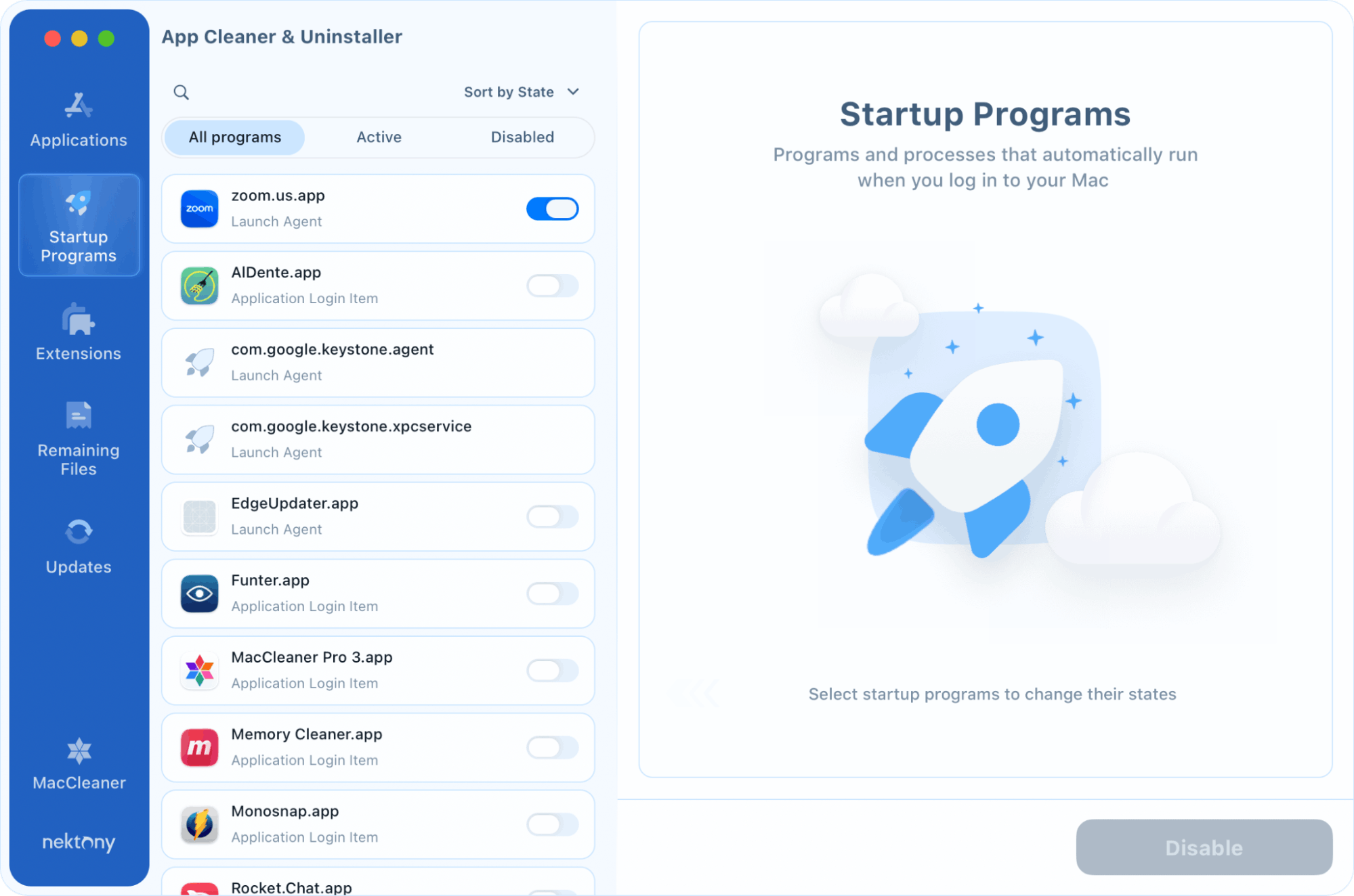 Startup programs tab