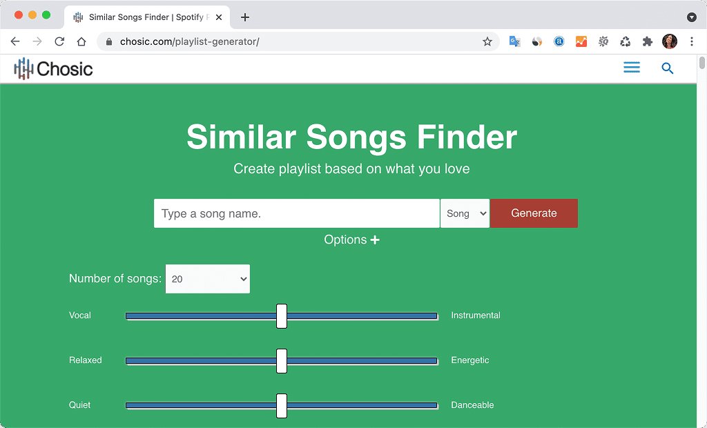 Find similar songs using Chosic Chosic similar songs finder page