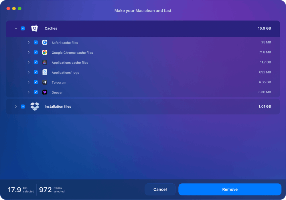 The confirmation window to remove selected files