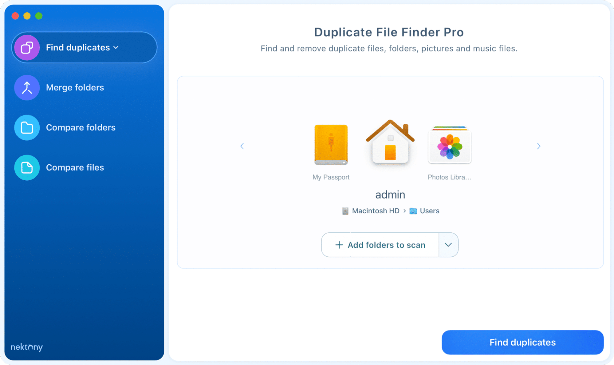 Choosing folders to scan for duplicates