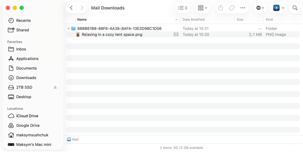 System's Mail Downloads in Finder