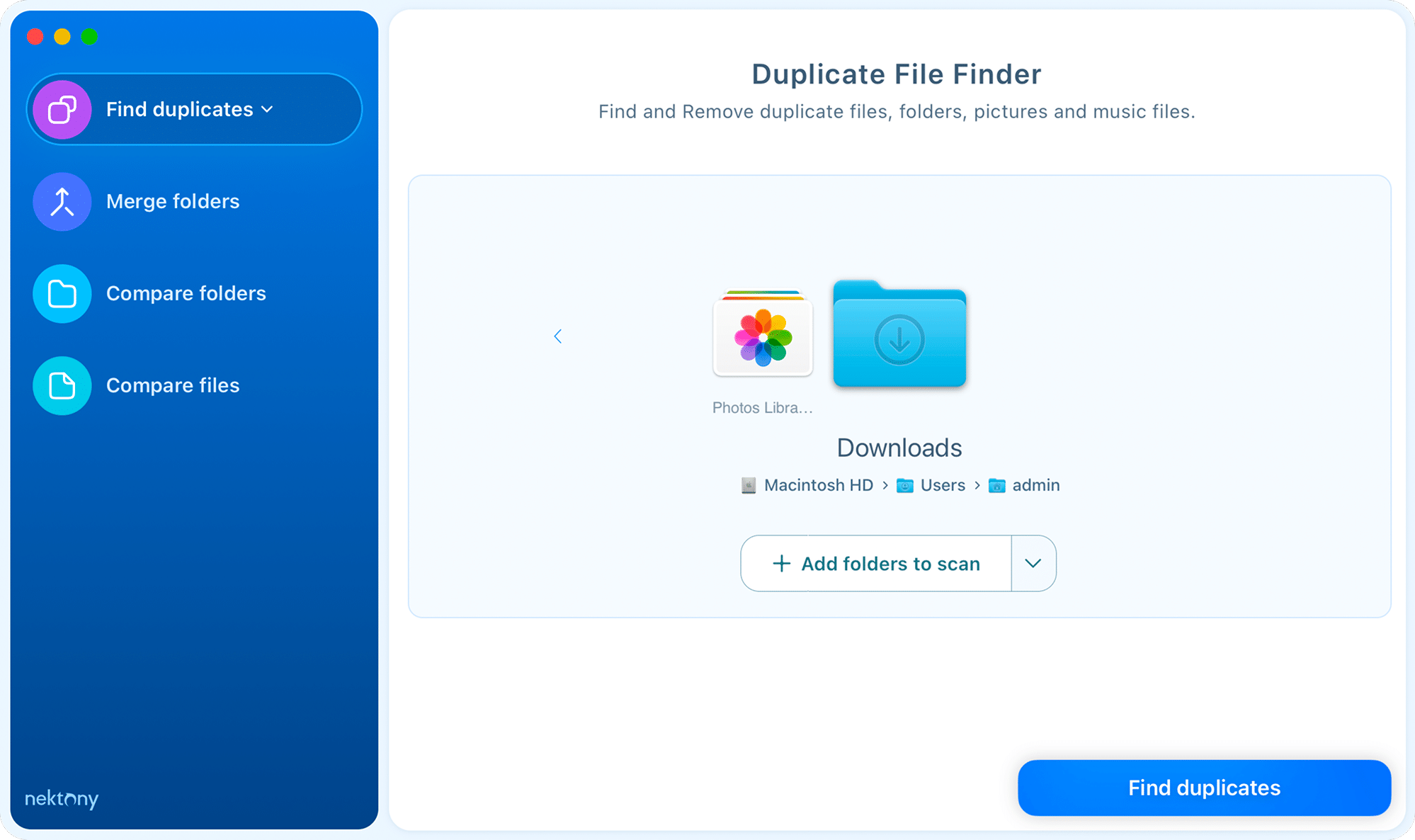 Add folders to scan Duplicate File Finder start window