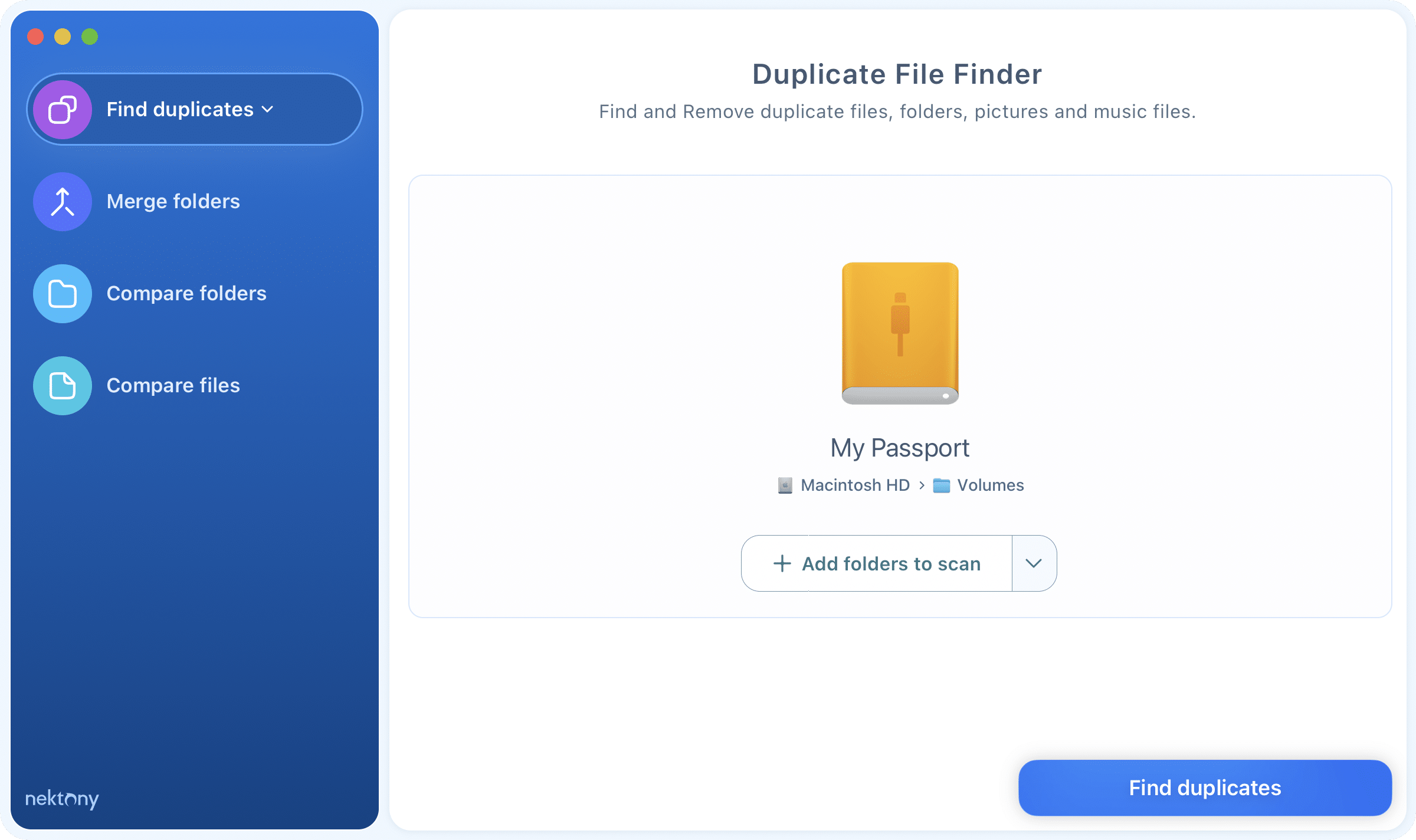 External drive selected for scan in Duplicate File Finder