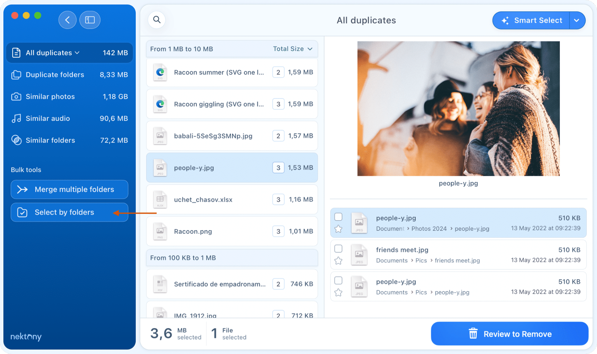 Delete duplicates in folders option