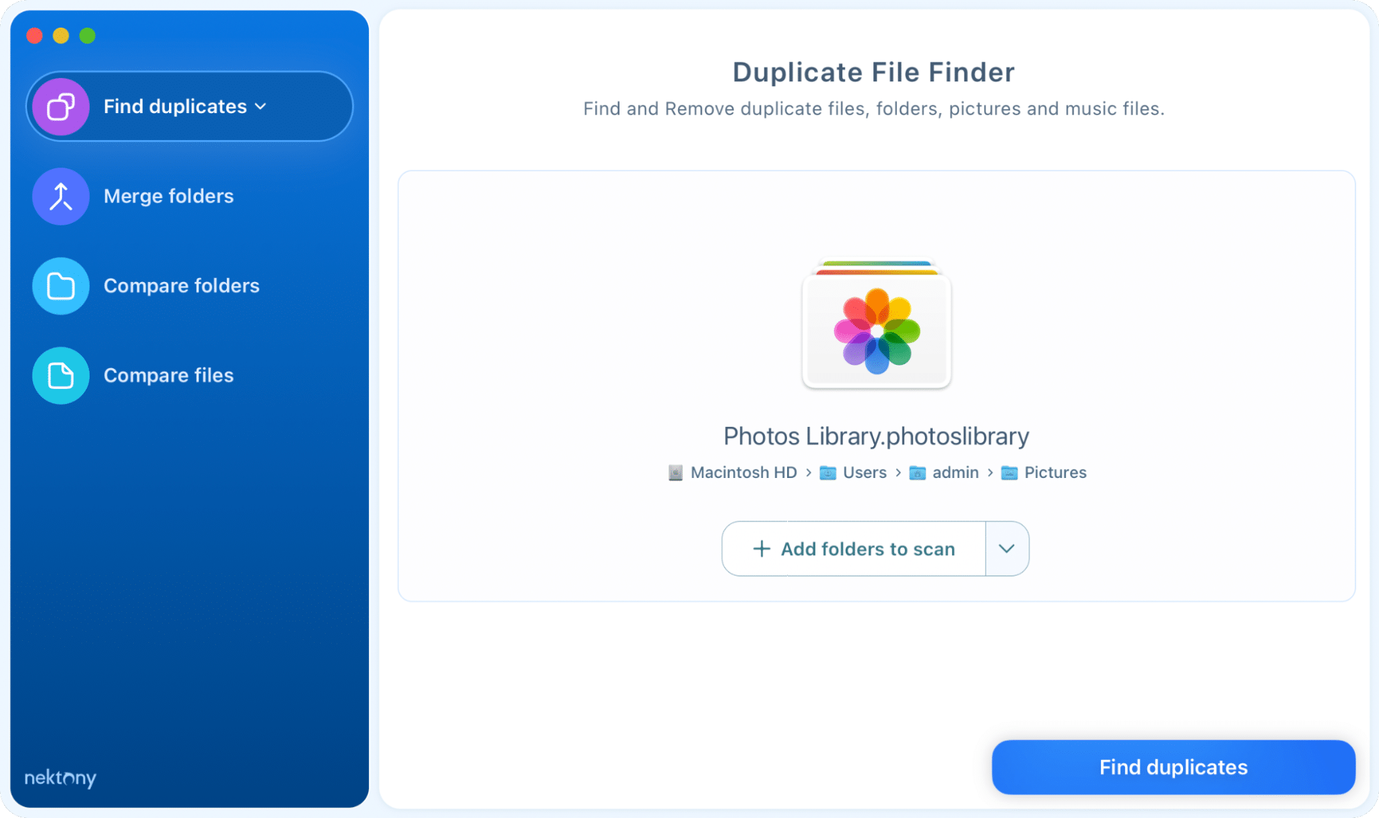 Scan Photos Library for duplicate pictures Duplicate File Finder showing Photos library