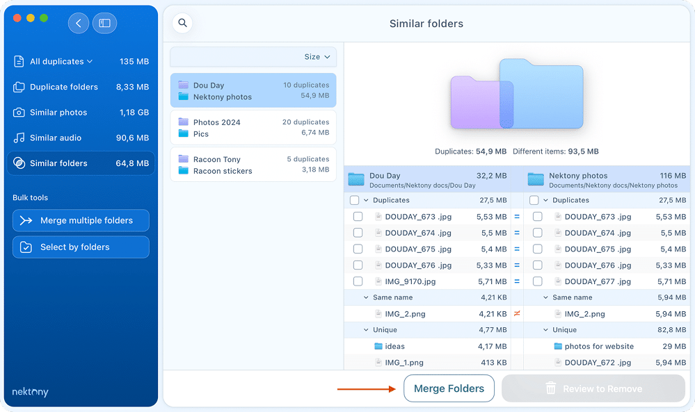 Click Merge multiple folders Merging multiple folders