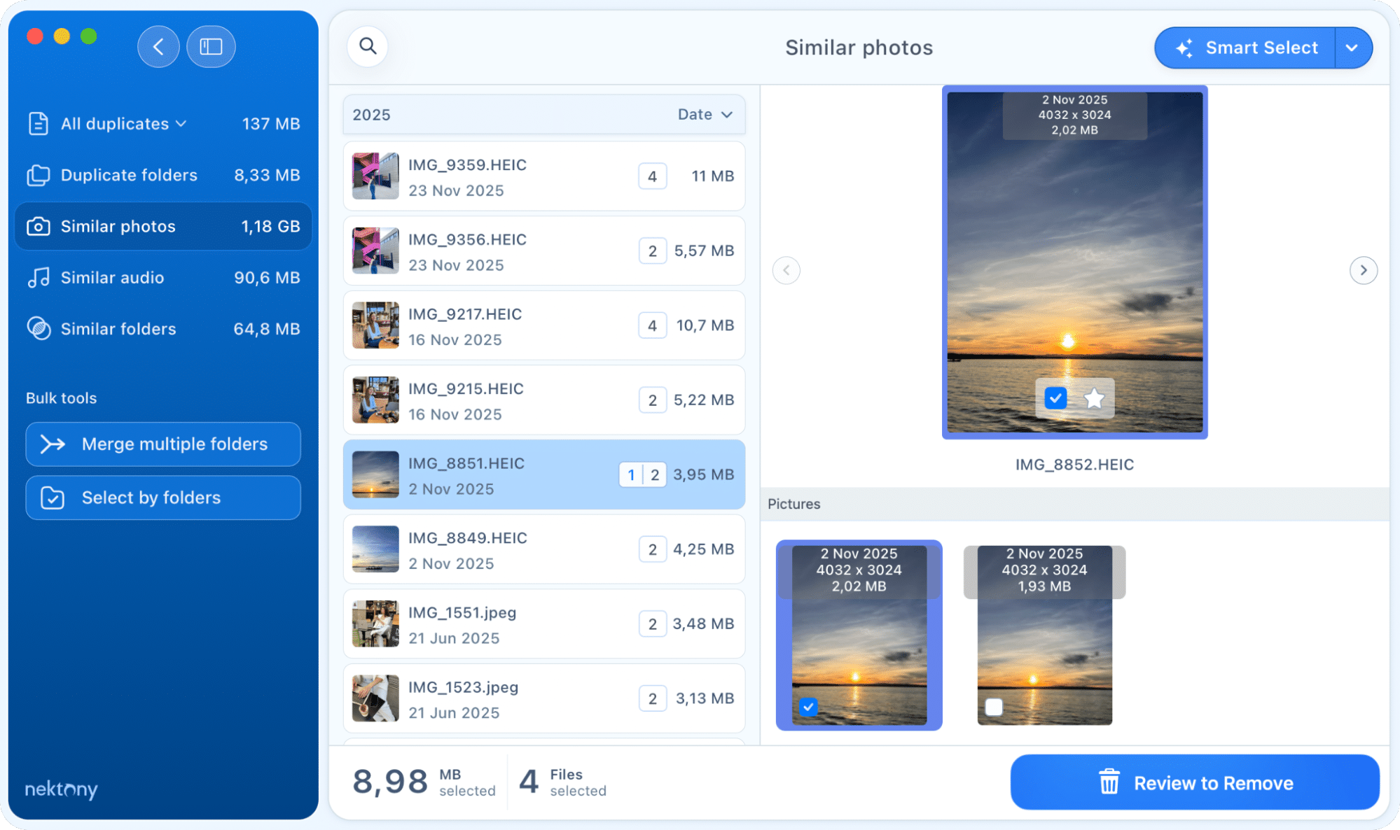 Duplicate File Finder showing similar photos tab