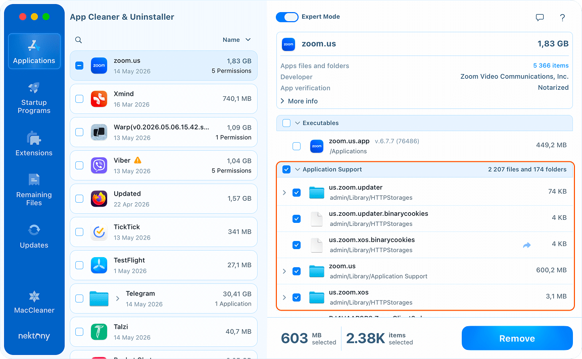 App cleaner application support