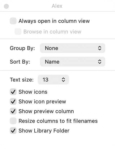 Enable Show Library Folder in View Options Finder View Options with Show Library Folder enabled