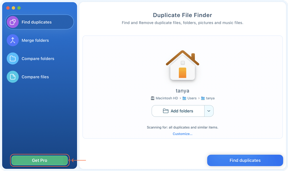 Unlock full version button in Duplicate File Finder