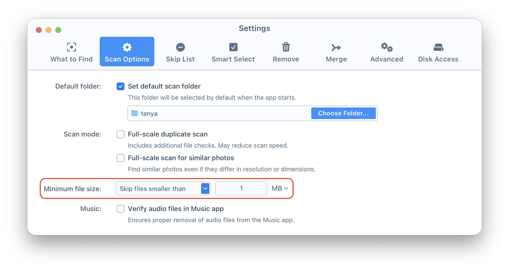 Change the size for duplicates search Changing size of duplicates for search