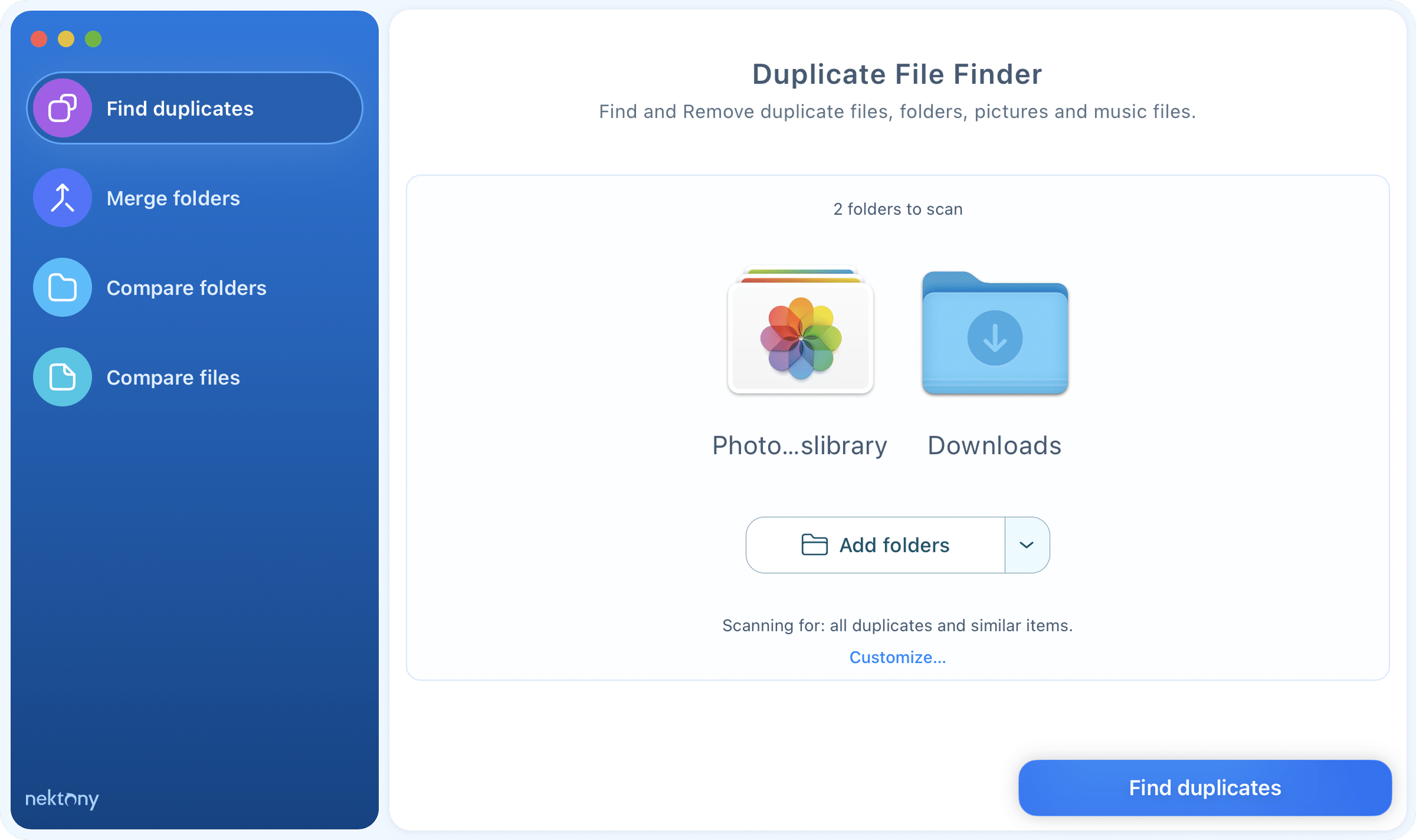 Add folders to scan Duplicate File Finder start window