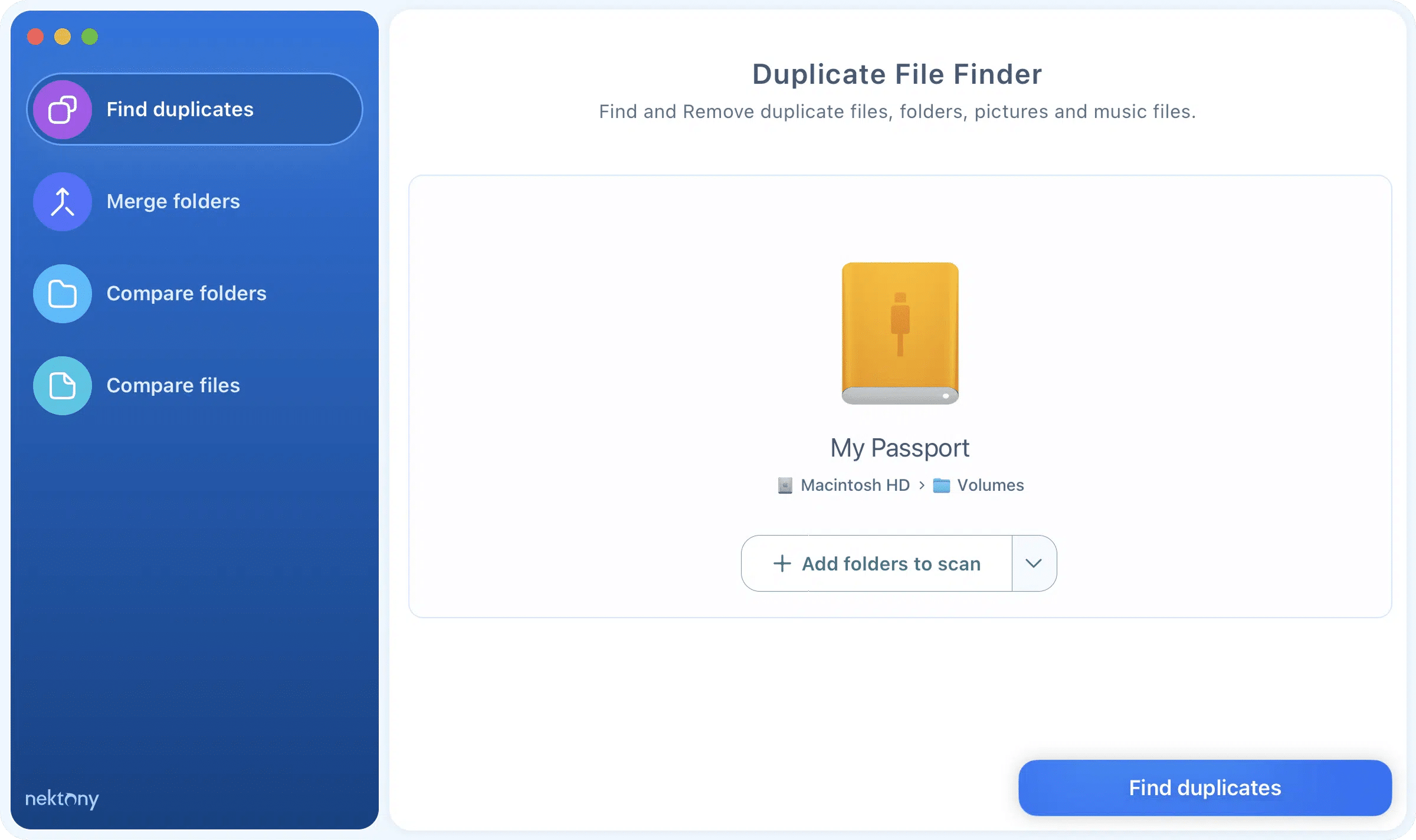 Scan External Drive External drive selected for scan in Duplicate File Finder