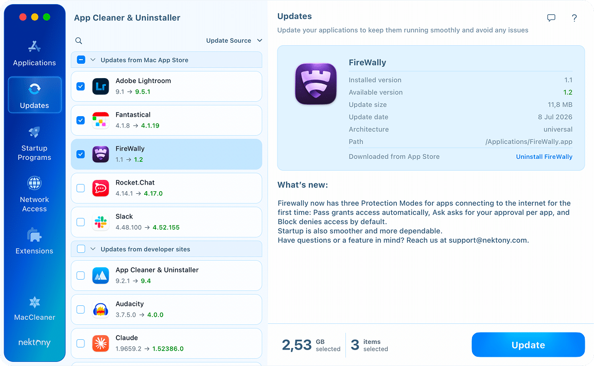 Updates tab