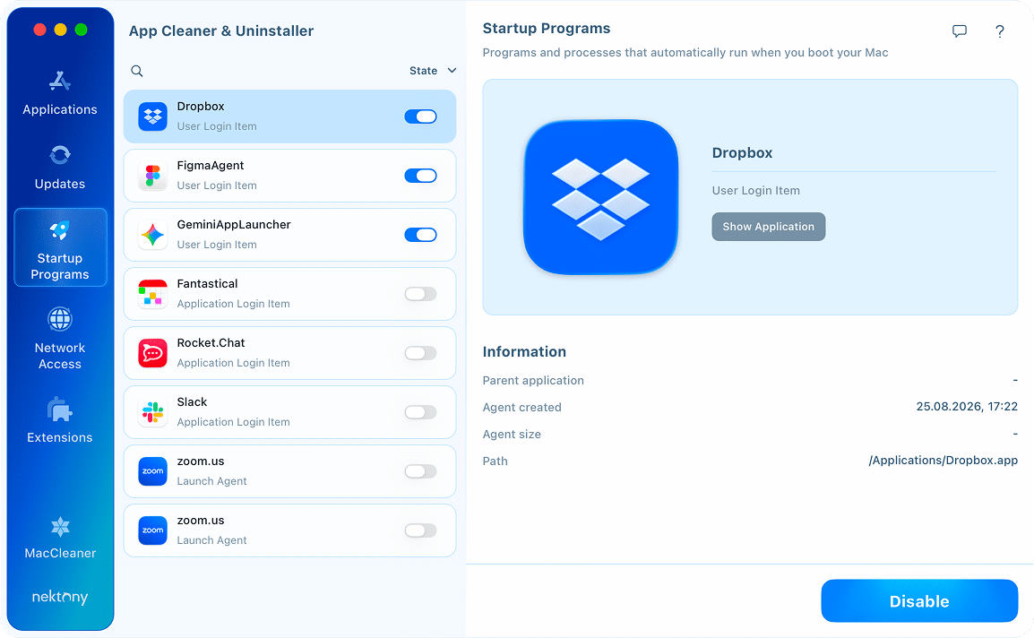 Startup programs tab