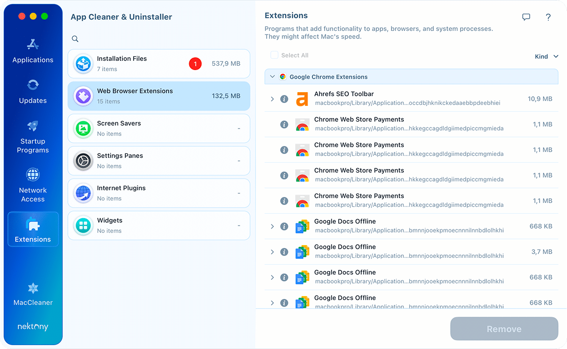 Extensions tab